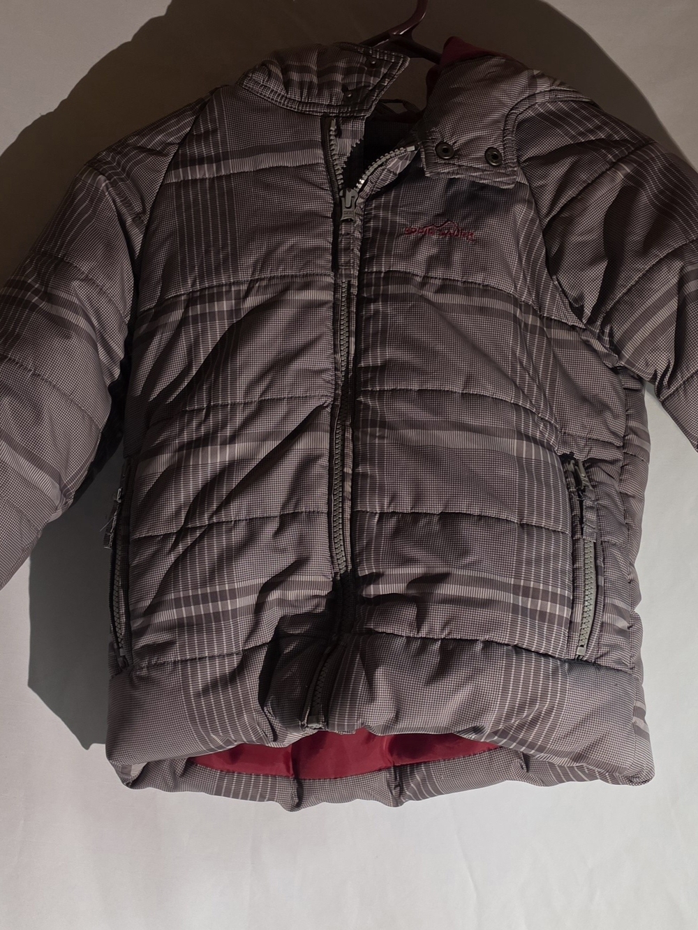 Eddie Bauer Boy's Gray Plaid Insulated Puffer Jacket